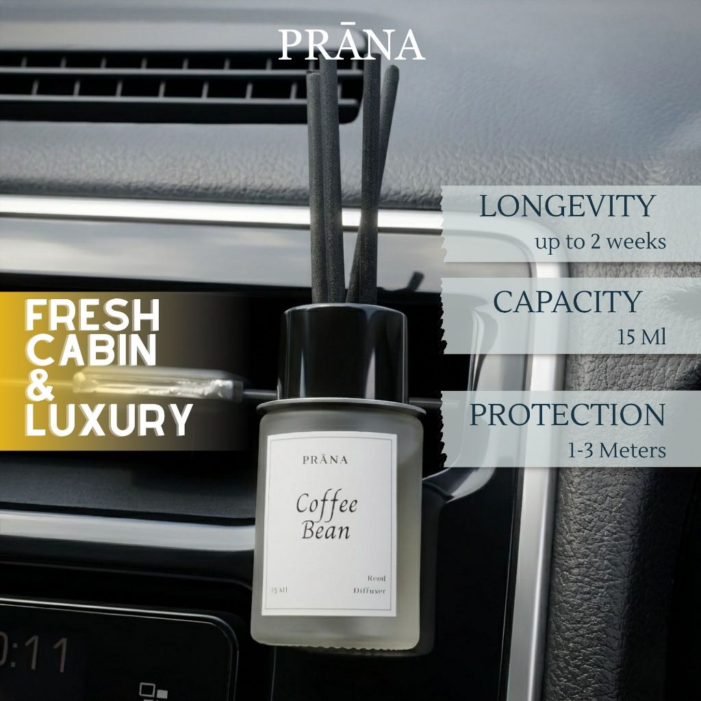 PRĀNA Car Reed Diffuser Clip Vent 15ml - Pengharum Mobil Mewah Premium Reed Clip Vent Diffuser