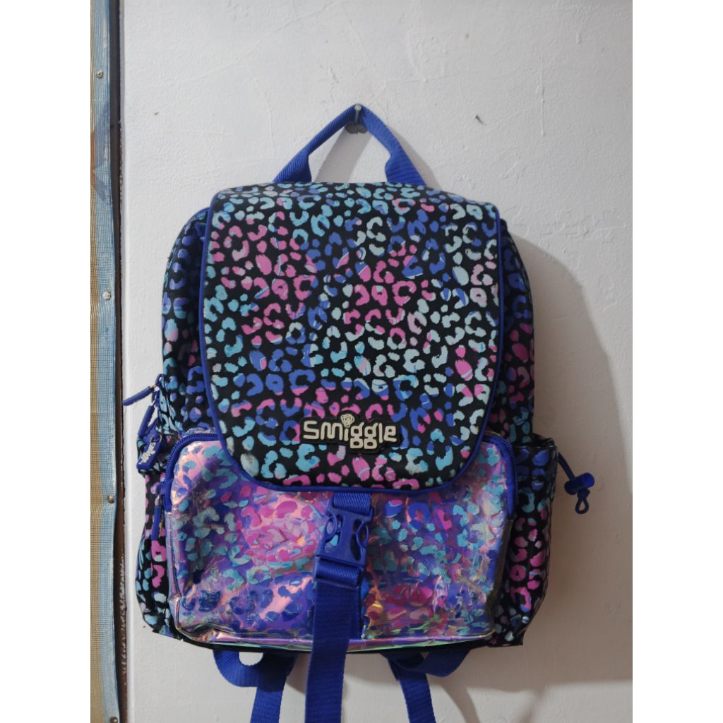 Tas Ransel Anak Smiggle Original Preloved Motif Leopard  Biru Pink