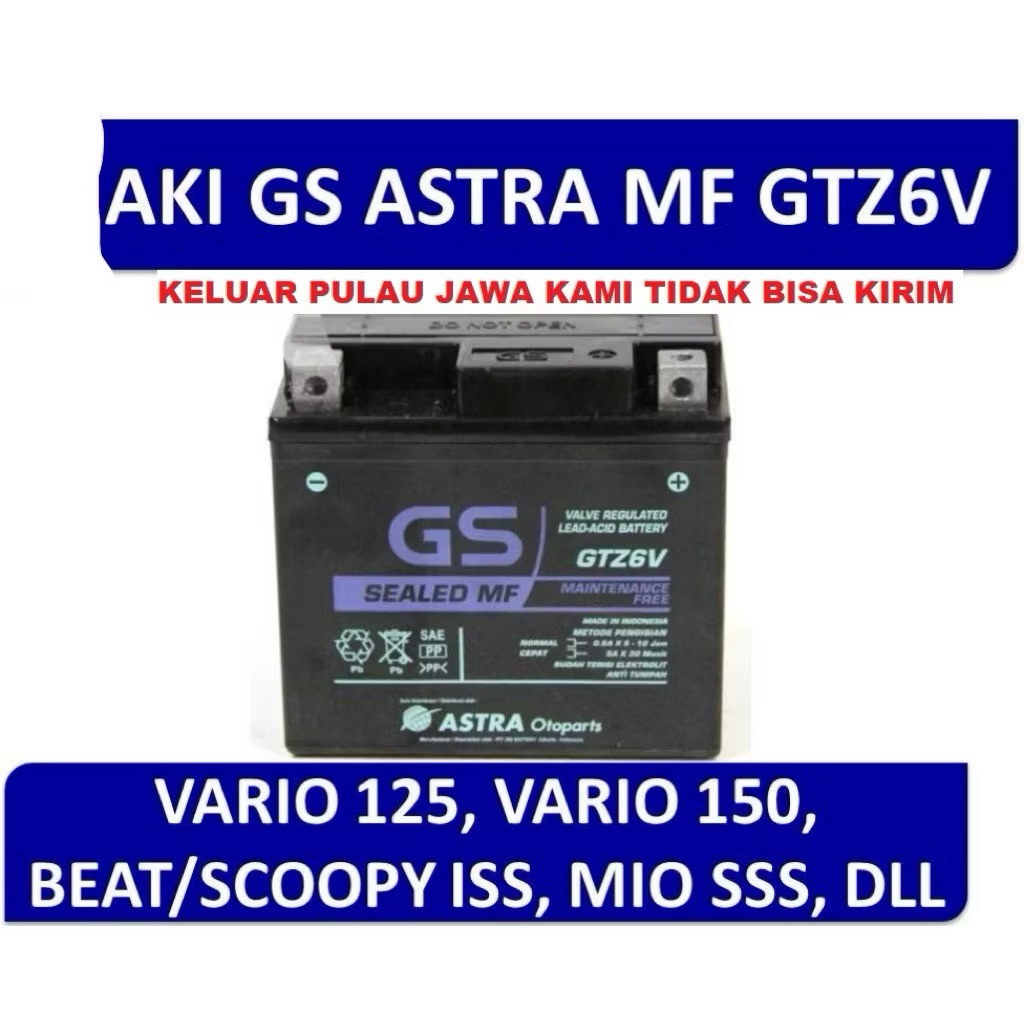 BATERAI AKI KERING GS ASTRA GTZ6V MOTOR BEBEK/MATIC (ORIGINAL)