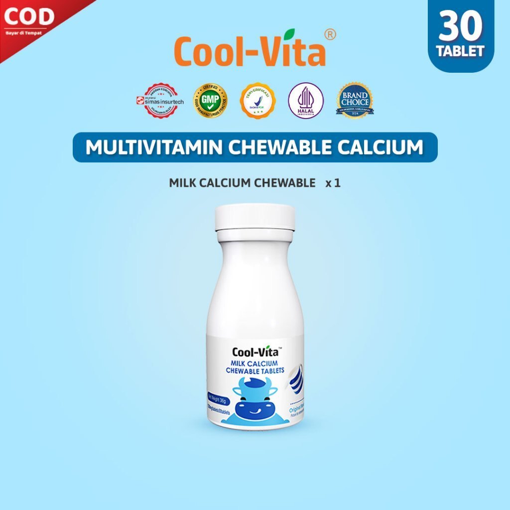 COOLVITA ORIGINAL MILK CALCIUM Chewable Original Vitamin Peninggi Badan Anak Suplemen 30 Tablets