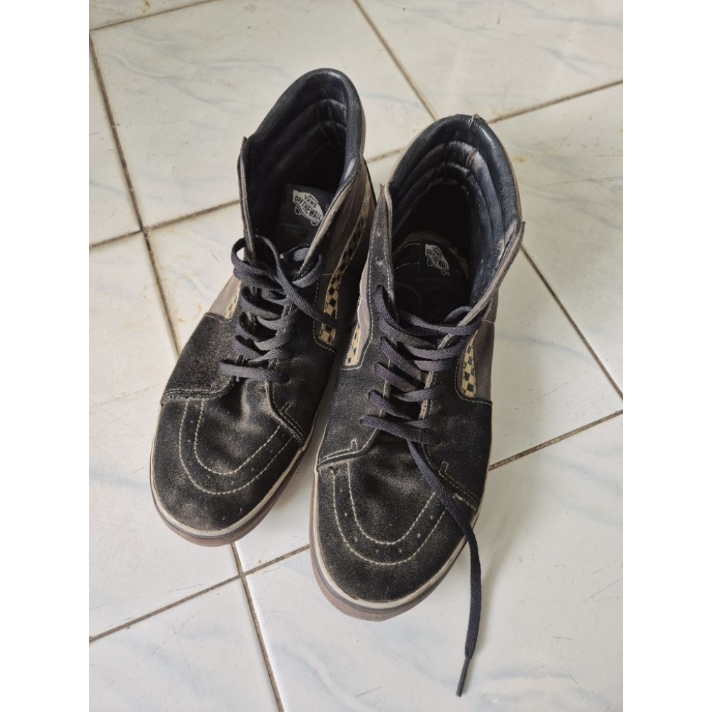 Vans Sk8 Hi Classic Checkerboard Black Suede Ori size 45
