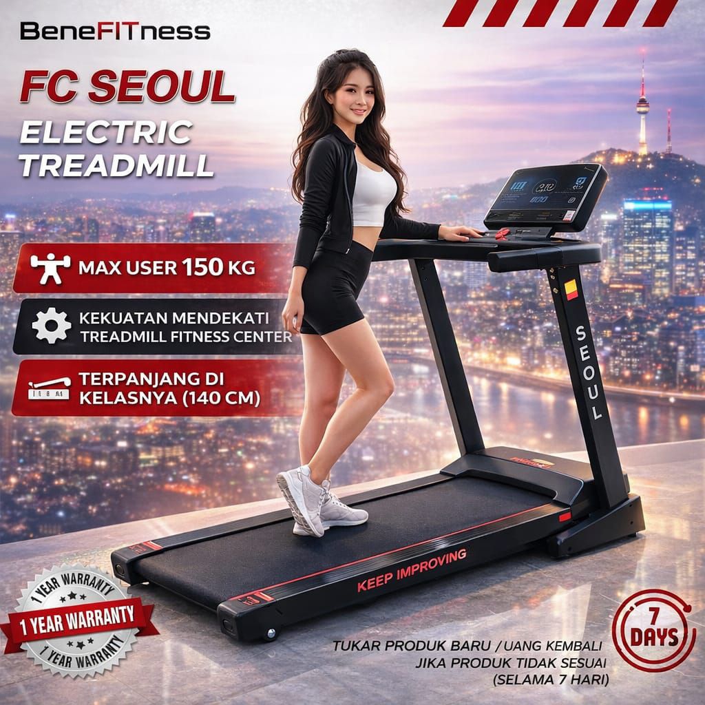 Treadmill Elektrik Lipat FC Seoul - Alat Fitnes Portable, Low Watt, Murah & Praktis untuk Olahraga