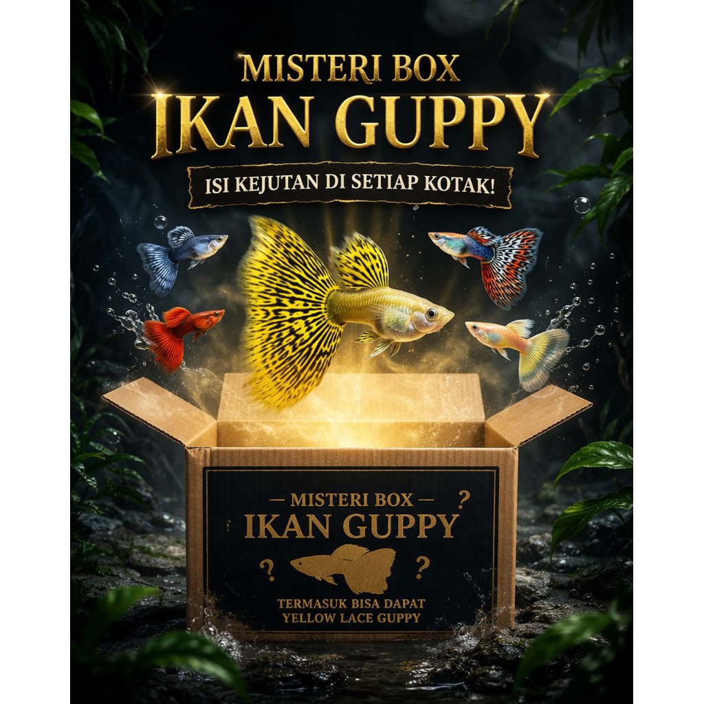 misteri box hiasan air akuarium Guppy yellow Lace