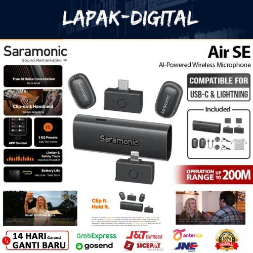SARAMONIC AIR SE AI-Powered Clip-On & Handheld Dual Wireless Microphone for Smartphone HP Mic Wirele