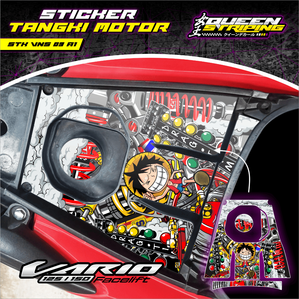 STIKER TENGKI MOTOR VARIO NEW- DESAIN ANIME LUCU ABIZ - SUDAH CUTTING BISA CUSTOM - STK-VNS