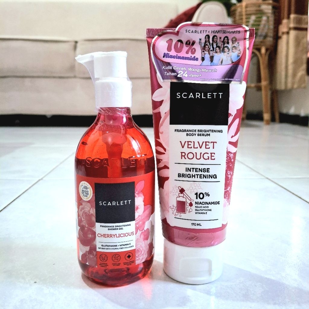 [Ready Underprice] Scarlett Fragrance Brightening Bodycare Set - Cherry Velvet Duo | Body Serum and 