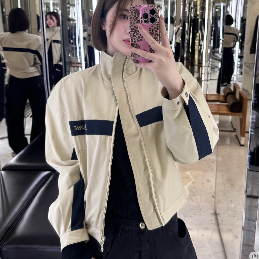 2026YVES jacket Wanita Mewah SAINT Color blocking windproof jacket Suitable for all seasons lady