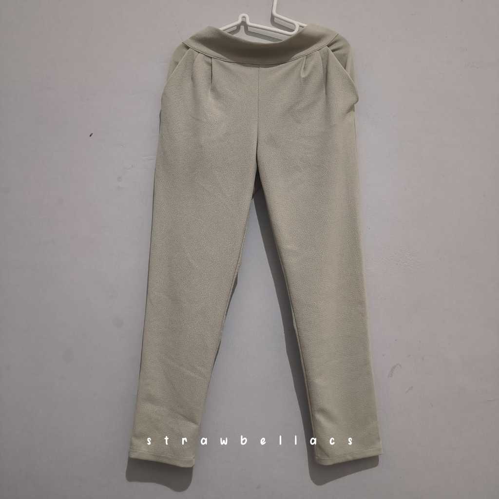 (PL) Khva Mauz Celana Bahan Scuba Waffle Broken White