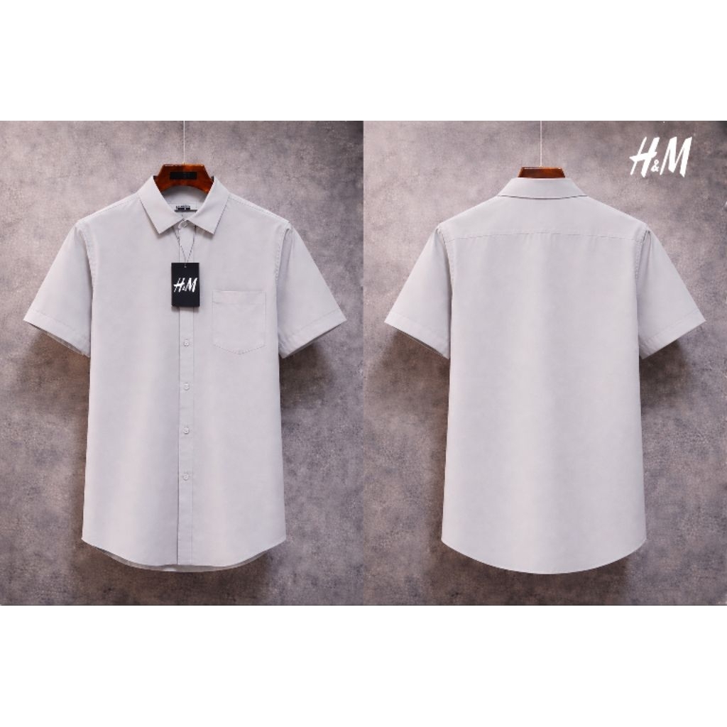 Kemeja H&M Pria Lengan Pendek Premium / Kemeja Polos Lengan Pendek Pria / kemeja Casual Lengan Pende