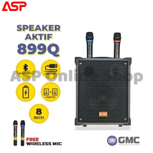 Speaker 8 Inch Bluetooth Portable Karaoke 2 Mic Wireless GMC 899Q