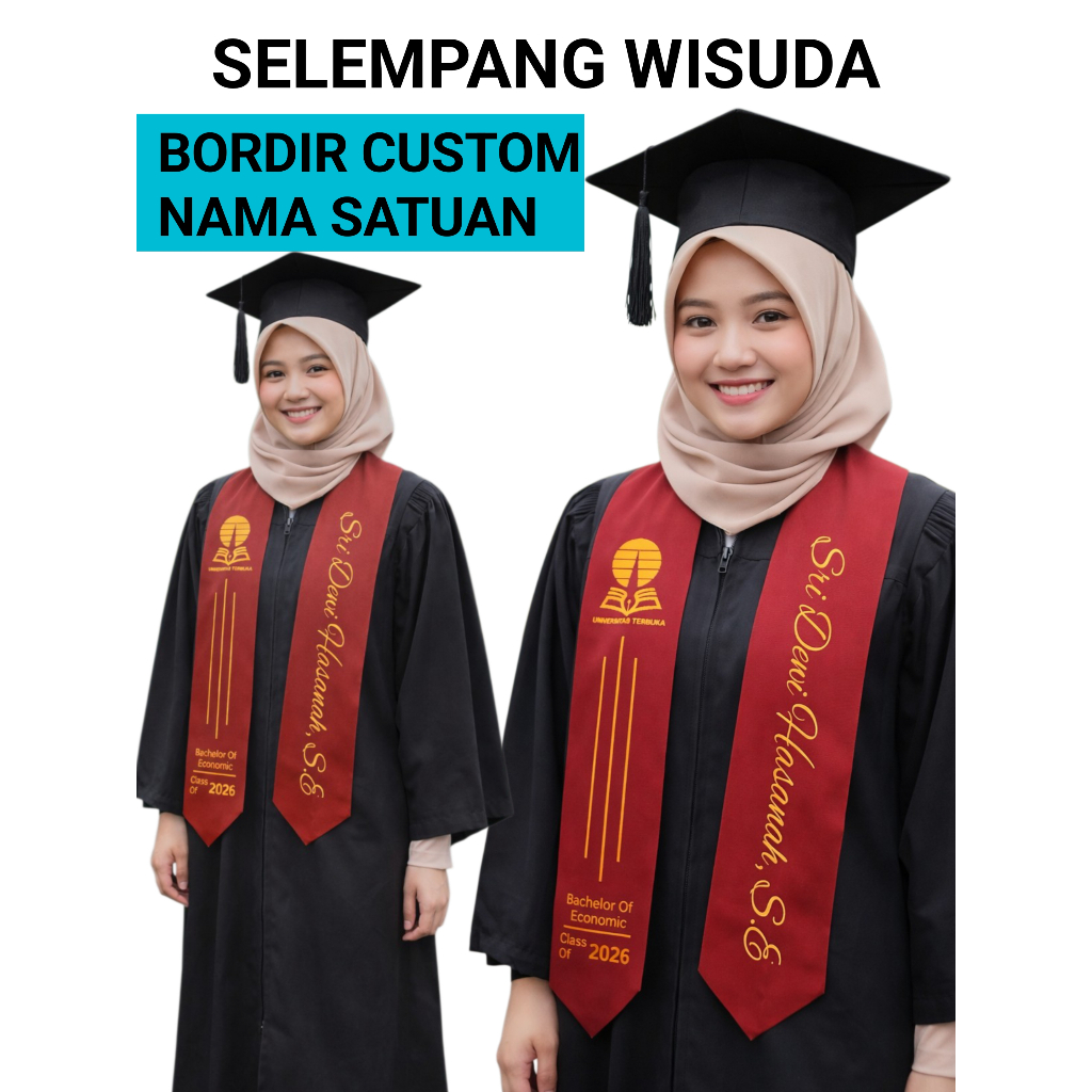 Selempang Wisuda Bordir Satuan 2 lapis