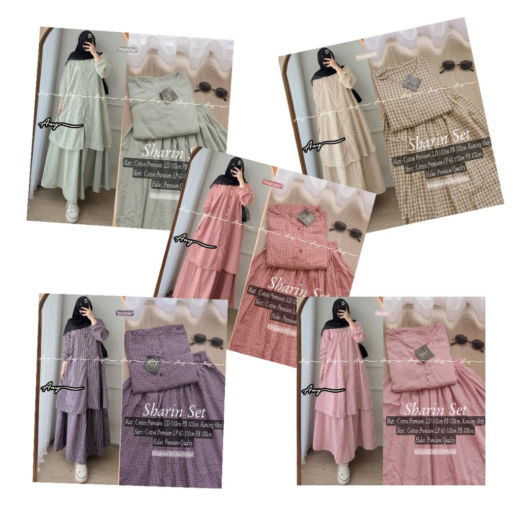 NEW SHARIN SETELAN LONGTUNIK DAN ROK LD 110CM BAJU MUSLIM ORI ANY