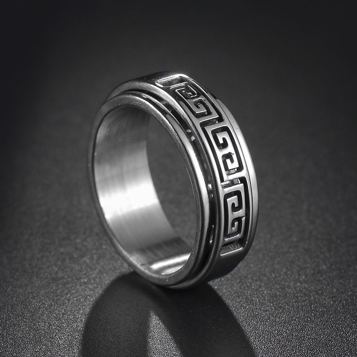 Cincin Titanium Spinner ring Pria Motif ukuran 6 7 8 9 10/Cincin Motif Ukir Putar Pria
