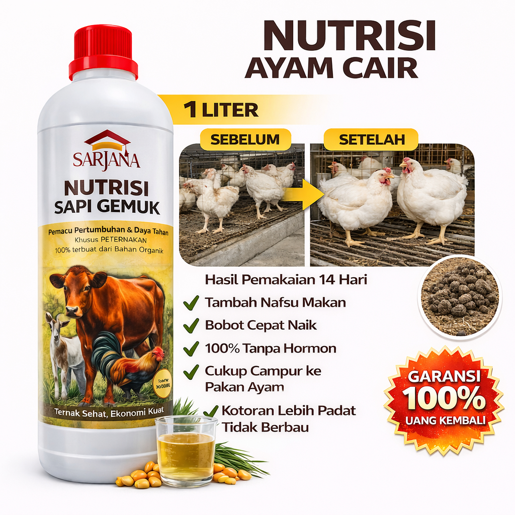 vitamin hewan sarjana cepat gemuk untuk ayam, kambing, sapi, super hemat cair