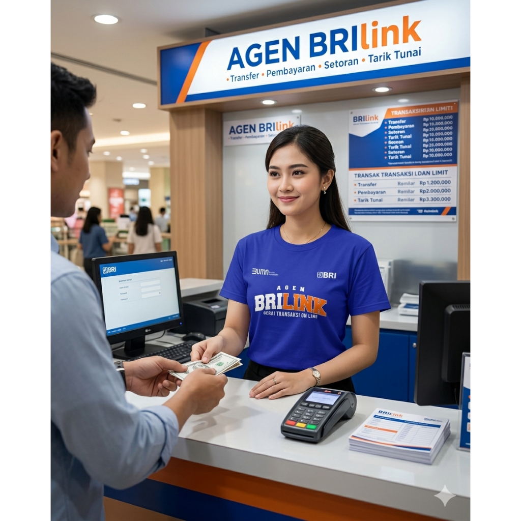 Kaos Agen Brilink Lengan  Pendek  Pria Wanita Cotton Combed Custom Nama Toko Sendri Kaos Warna Biru