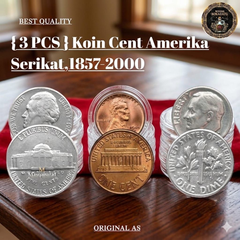 3PCS - Koin Liberty As 10cent Amerika Serikat - 5cent Amerika Serikat - 1cent Amerika Serikat Koleks