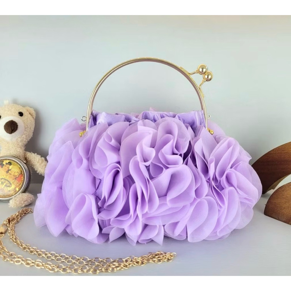Tas Pesta Wanita Motif Kelopak Bunga ungu - 23 cm