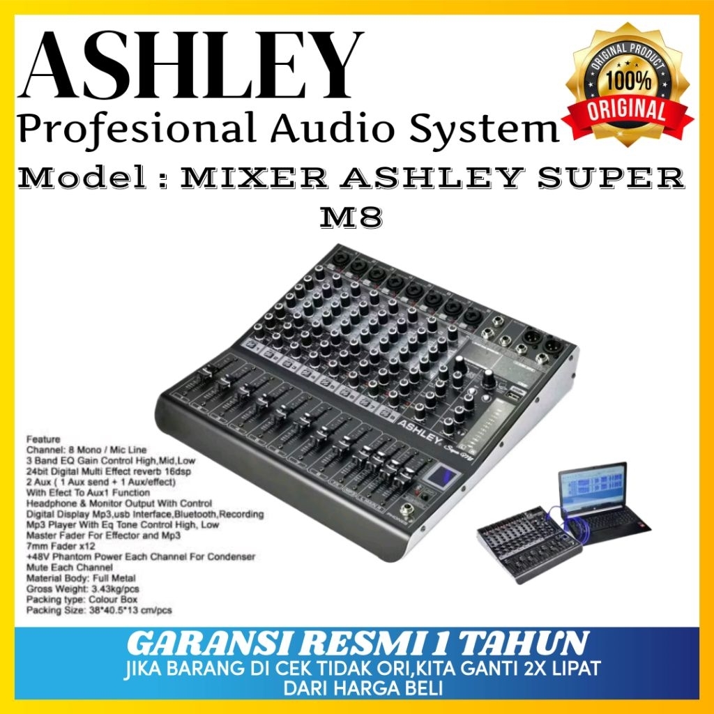 Mixer Ashley Super M8 Original Mixer Ashley 8 Channel Bluetooth