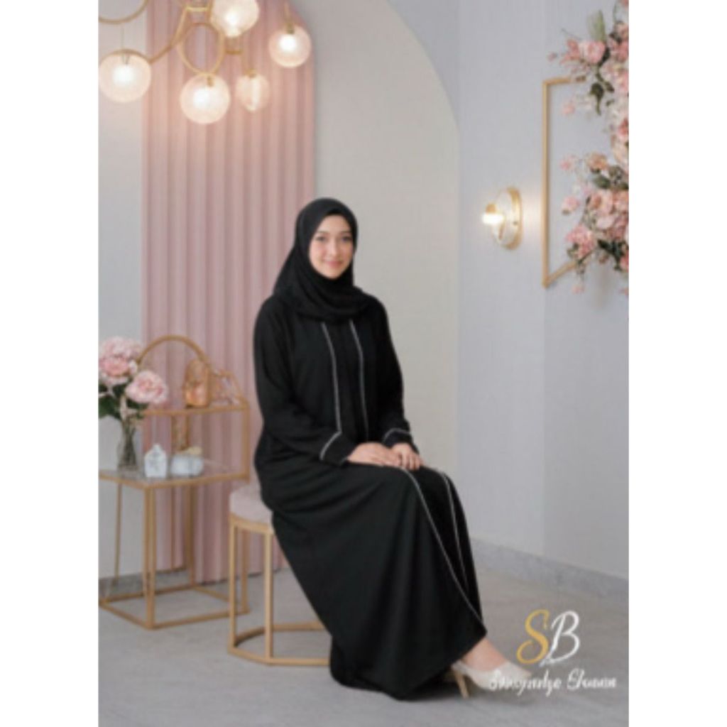 Abaya Hitam List Putih Gamis Arab Wolfis Busui Friendly Premium