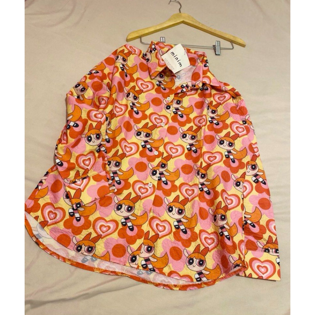 Preloved Kemeja Motif Oversized Powerpuff Girls with tag