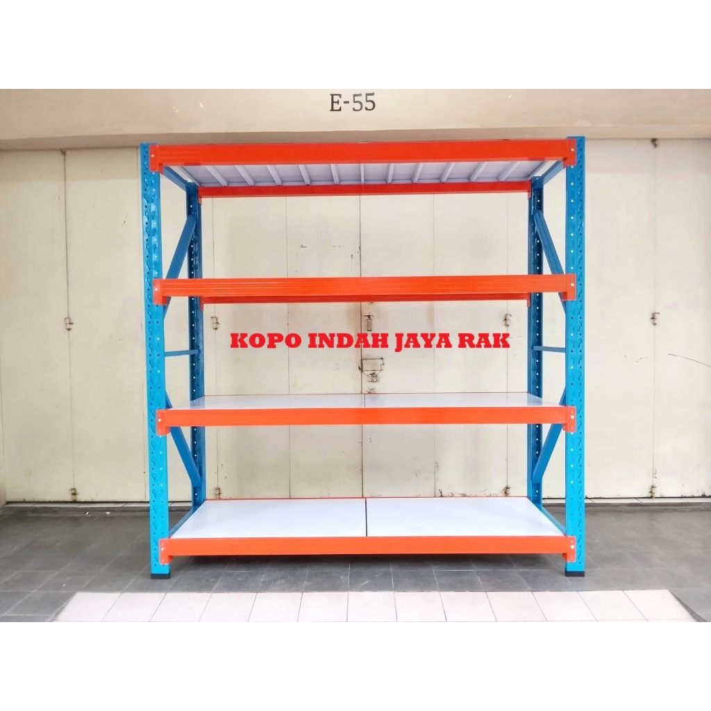 [Kapasitas 2000kg] Heavy Duty 200x60 x 200cm | Rak Gudang besi & Warehouse Knock Down 4 susun x 500k