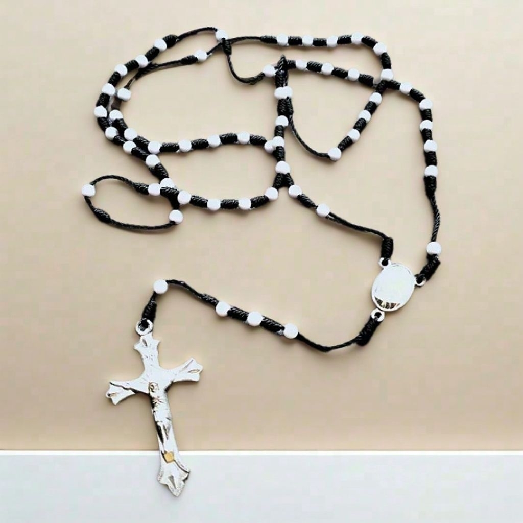 S77 SKAPULIR SCAPULAR ROSARIO KATOLIK MOTE PUTIH