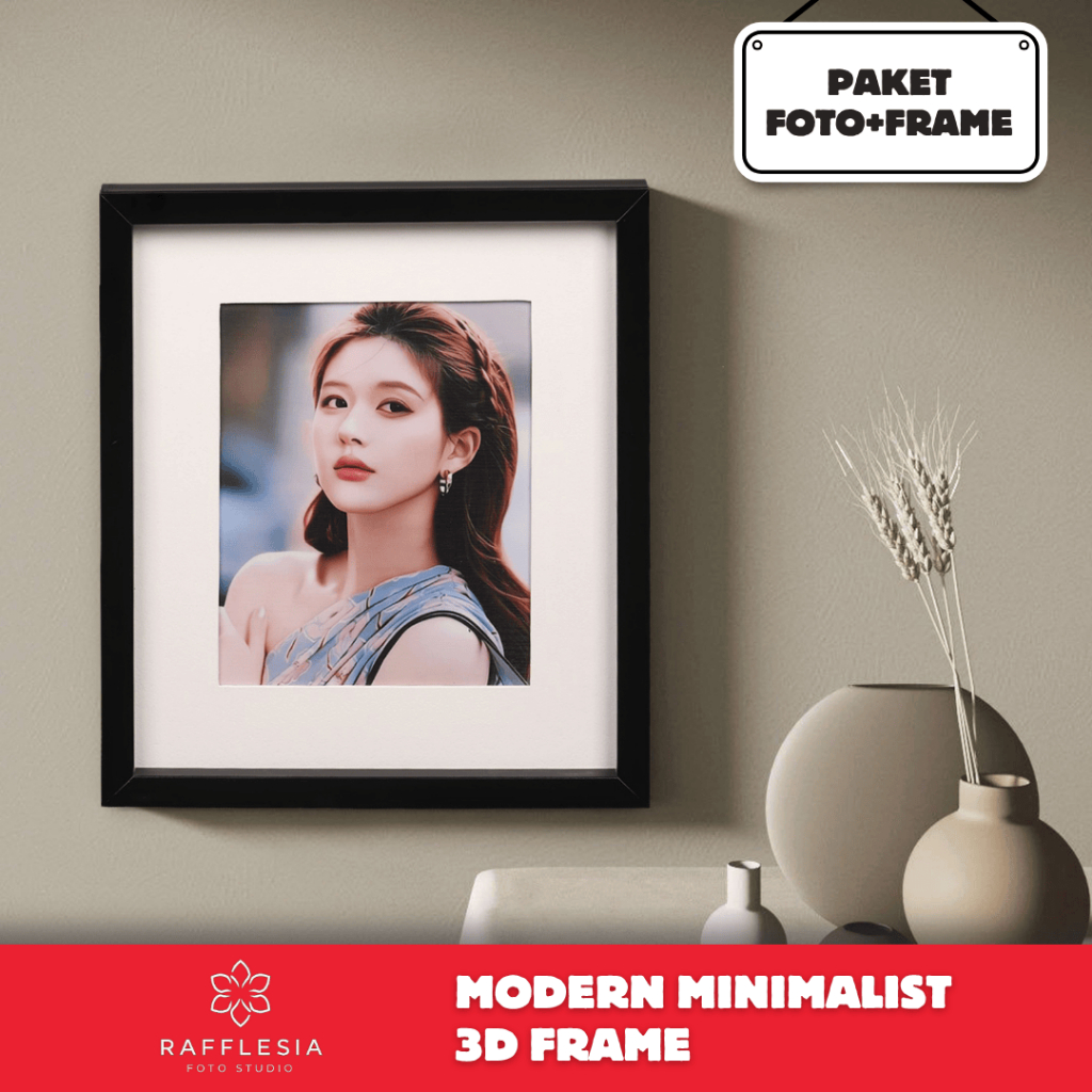 RAFFLESIA - Paket Cetak Foto 10R Semi Kanvas + Bingkai 3D Modern Minimalist Hitam / Putih