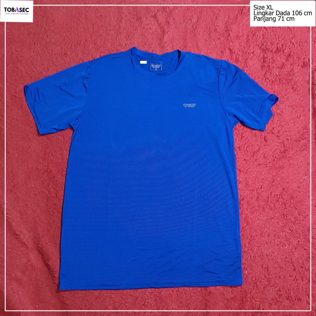 Kaos Baju Tshirt Dry Fit Ssamzie Sport Warna Biru motif Garis garis Size L