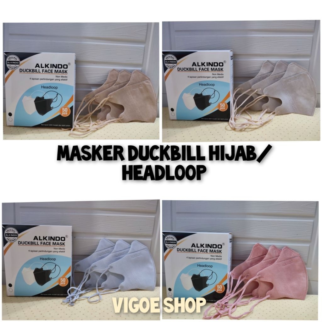 Masker Duckbill Hijab ALKINDO 4ply Masker Hijab ALKINDO Warna 50pcs Masker Hijab Dewasa Embos Alkind