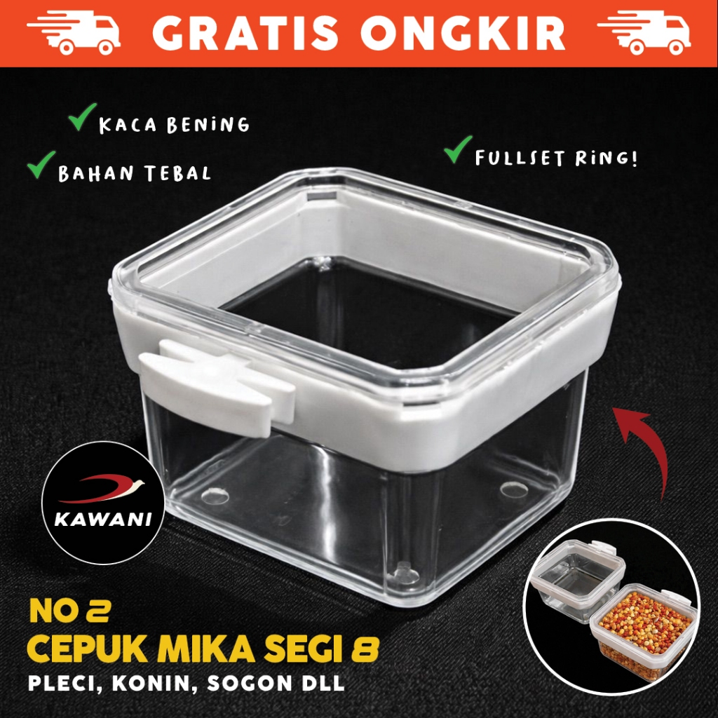 ECERAN Cepuk kotak Segi 8 Bening Wadah Tempat pakan minum burung Kacer Kenari Lovebird Muray