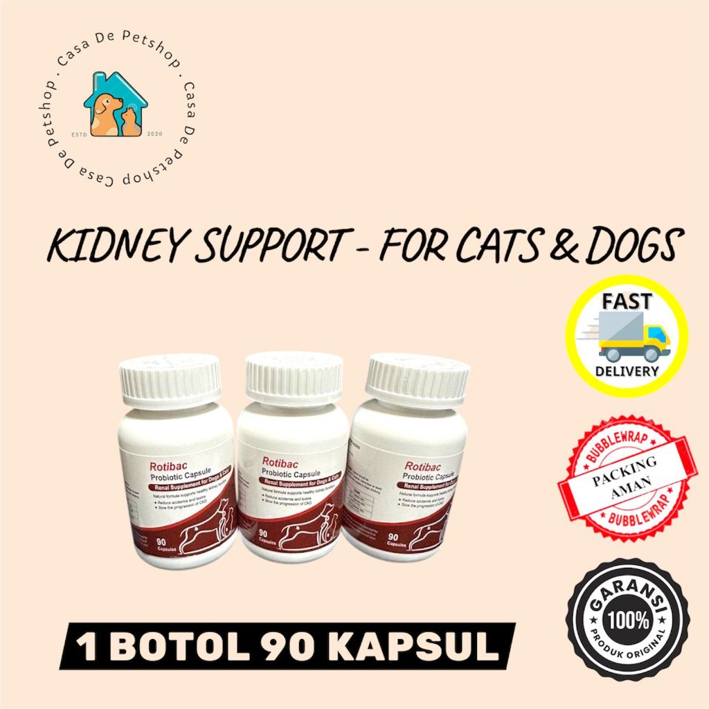 Rotibac Suplemen Ginjal / Renal / Kidney Support - Probiotic Kapsul Untuk Anjing Kucing - 1 Botol 90