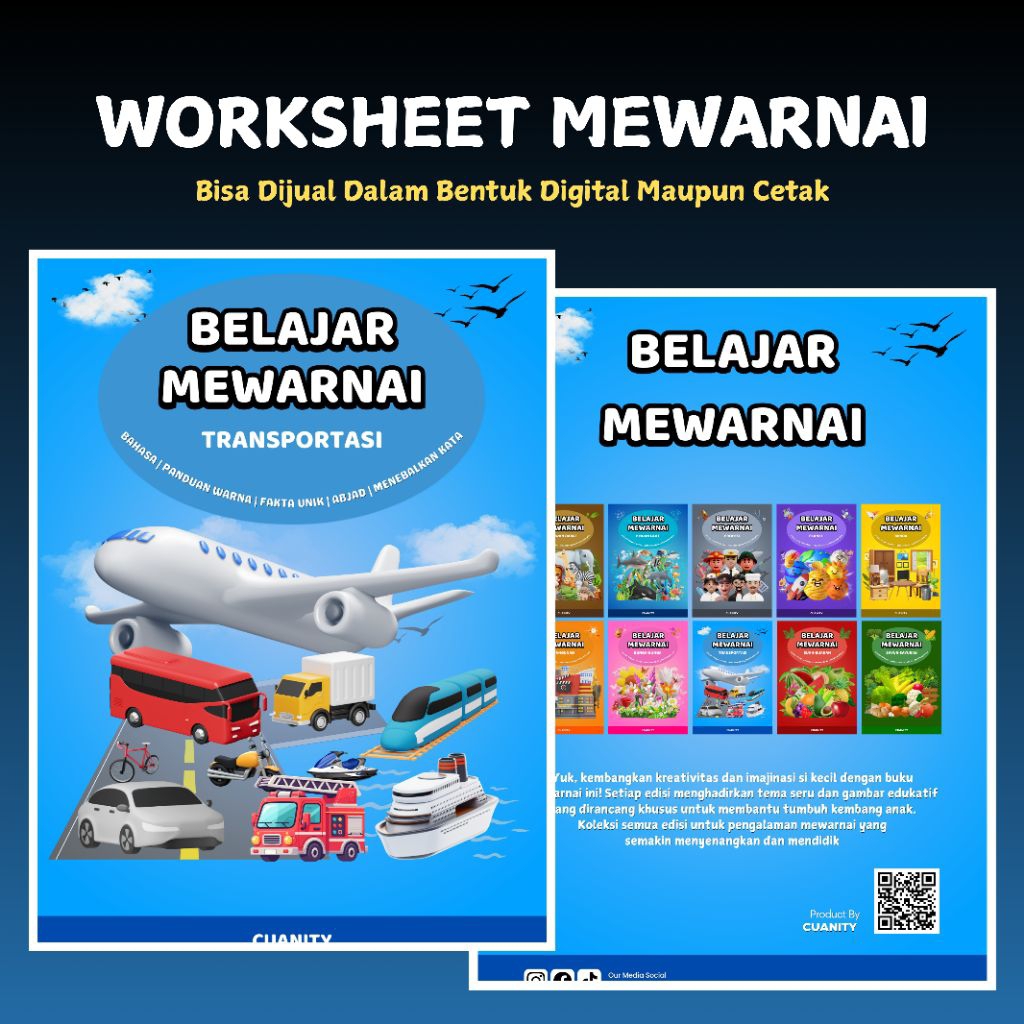 Worksheet Mewarnai Anak Tema Transportasi PDF PAUD TK - Edukatif & Seru (Bisa Dicetak)