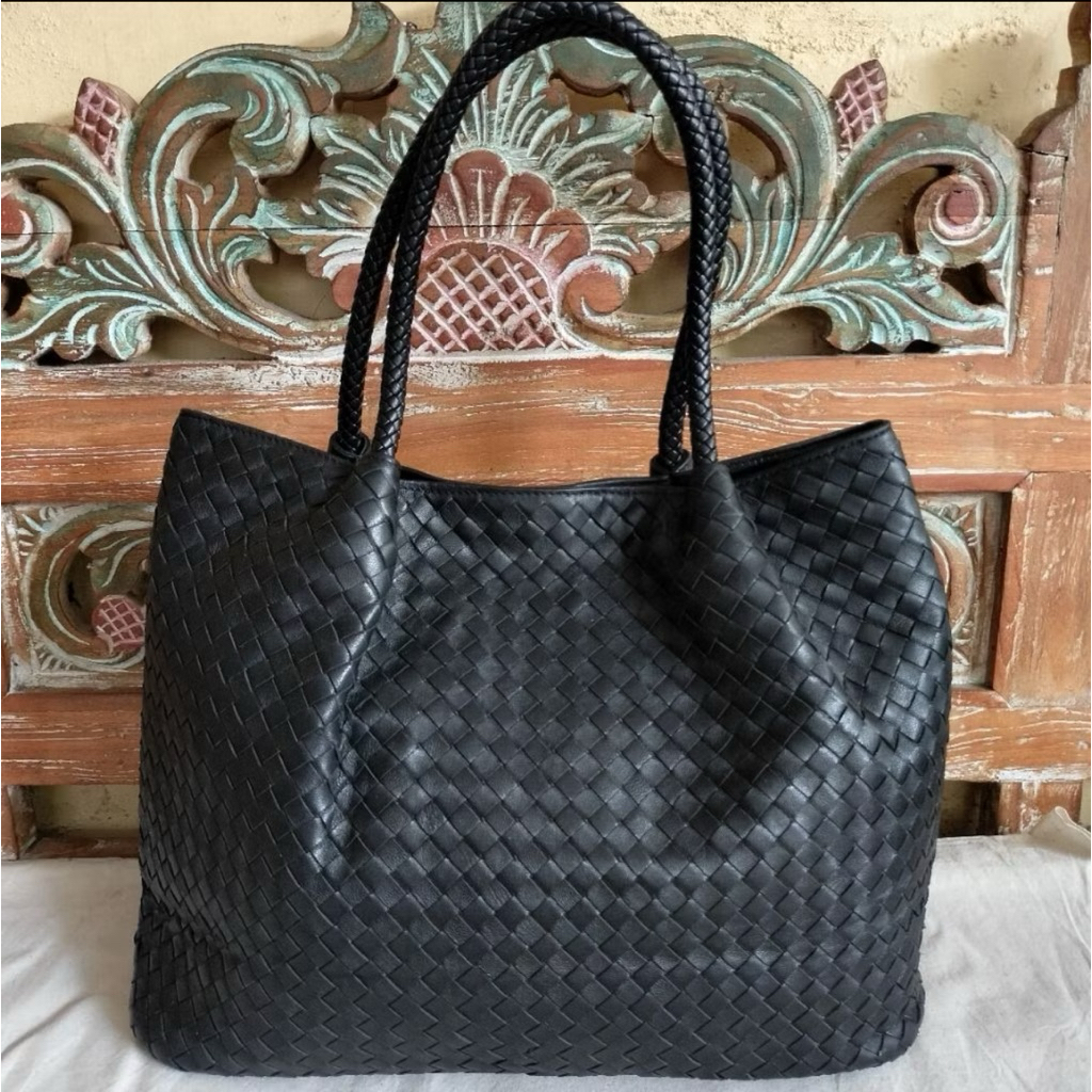 preloved tote bag / tas tote anyam kulit