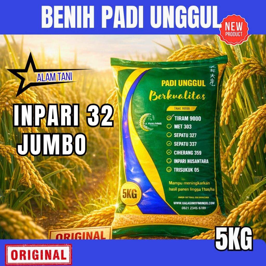 BENIH PADI UNGGUL INPARI 32 JUMBO KEMASAN 5 KG BENIH PADI KUALITAS ORIGINAL