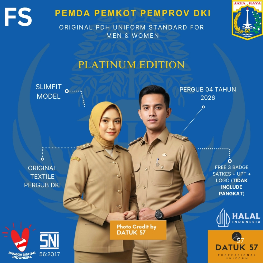 [FULL SET] Datuk 57 Platinum : Seragam Atasan Bawahan Satu Stel PDH Pemda ASN PNS PPPK Pemkot Pempro