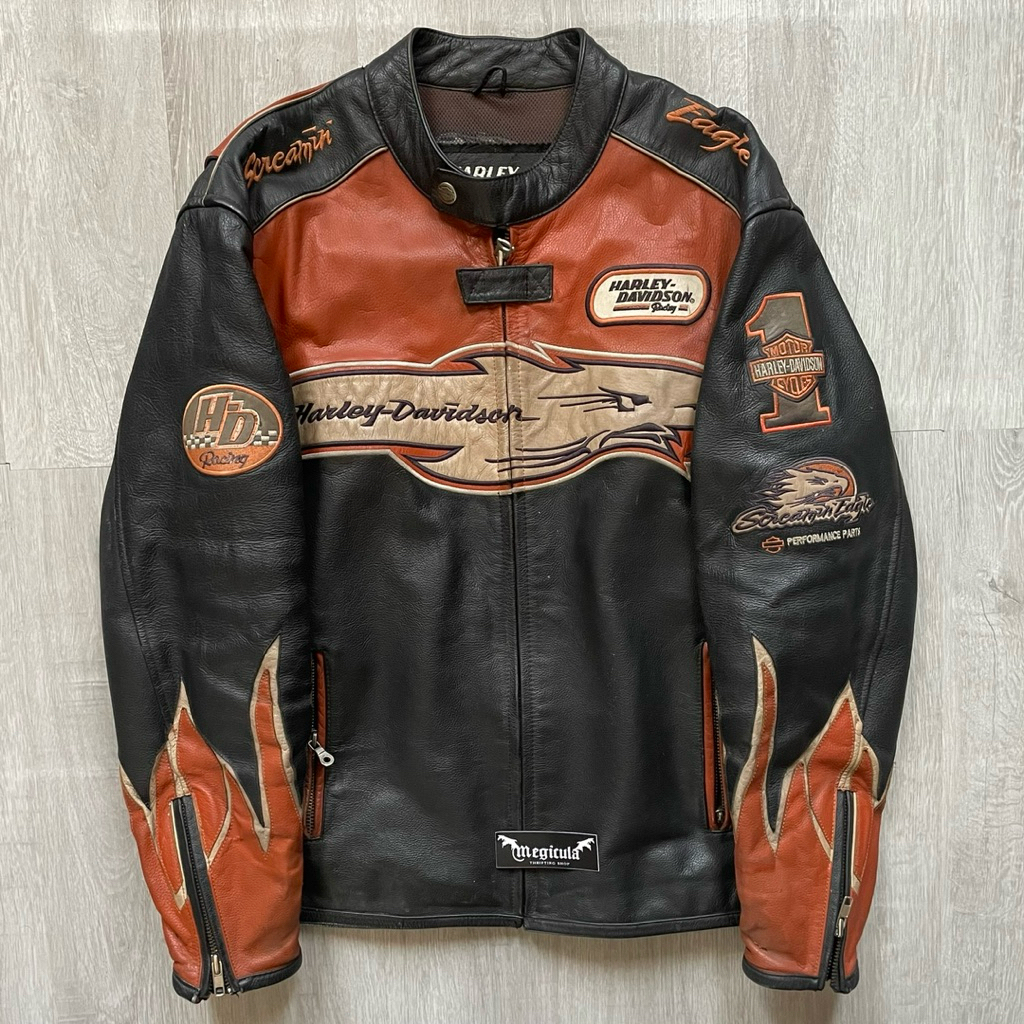Harley Davidson Racing Screamin Eagle Vintage Genuine Leather Jacket