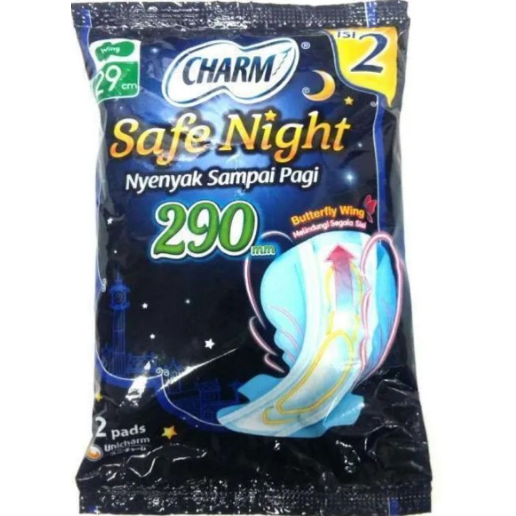 Charm Pembalut Wanita Safe Night 29cm Sachet