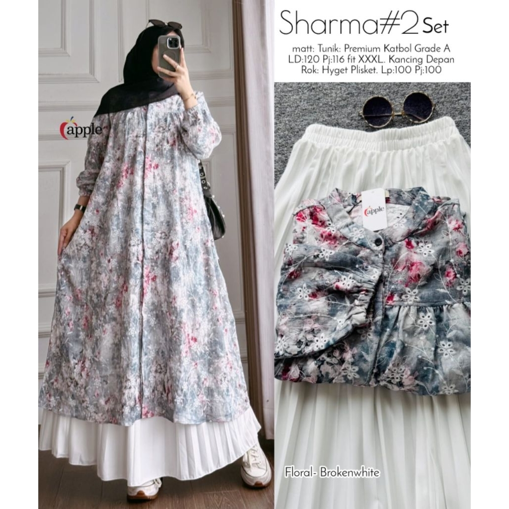 SHARMA SET ROK PLISKET LONG TUNIK KATBOL PREMIUM MOTIF PREMIUM SET ROK WANITA KEKINIAN
