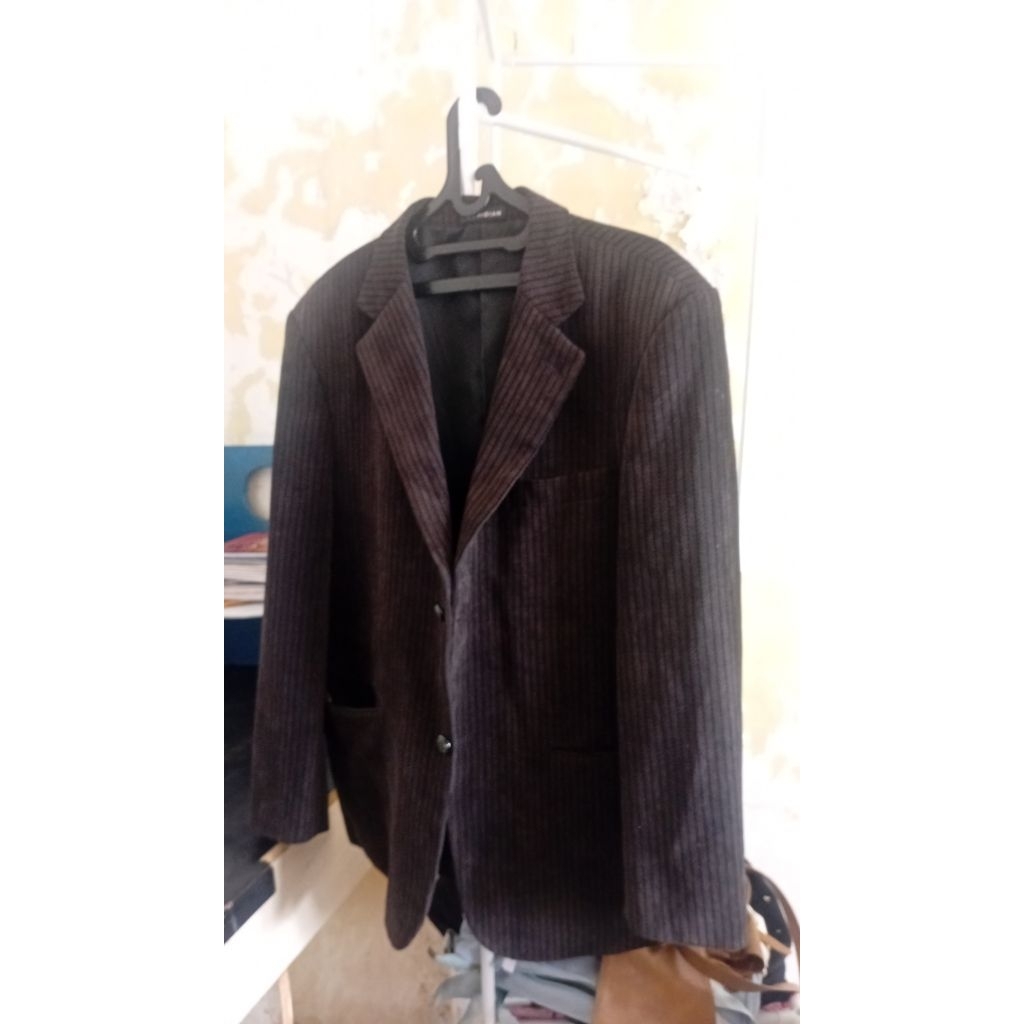 Blazer jas pria vintage corduroy motif garis