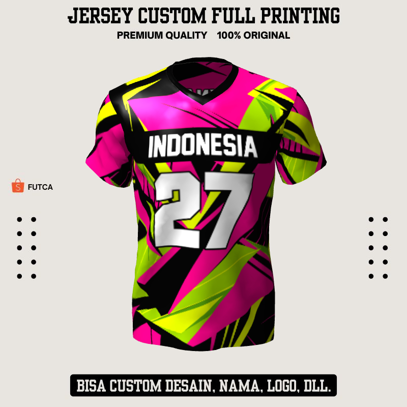 Kaos Jersey Futsal Retro Vintage Pink Hijau Hitam Motif Abstrak 616 - Bisa Custom Nama