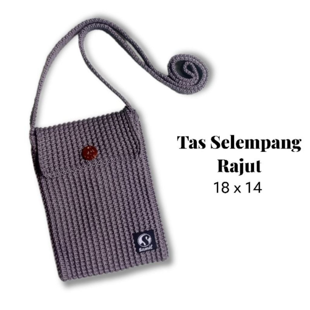 tas rajut selempang hp polos tas rajut mini