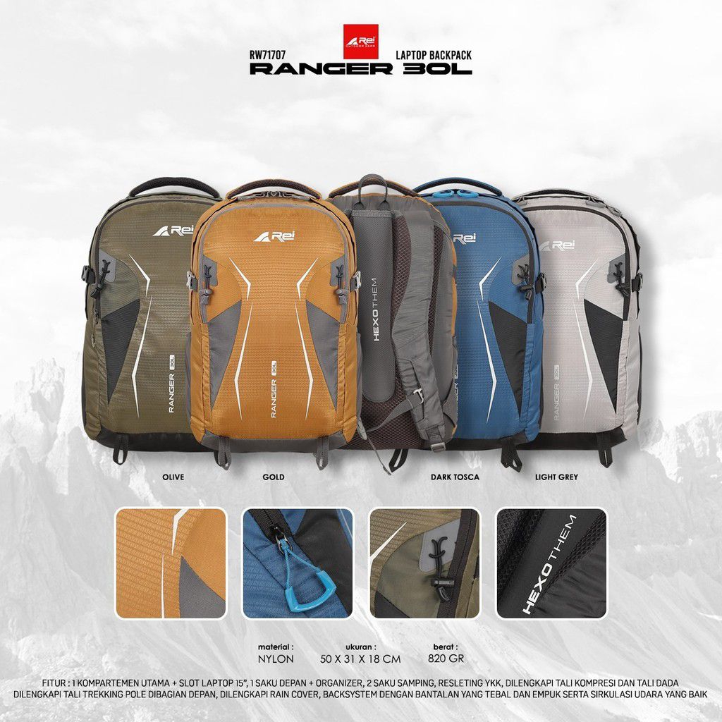 Tas Ransel Pria Wanita 30L RANGER AREI OUTDOORGEAR - TAS RANSEL LAPTOP REI RANGER 30L - TAS KERJA AR