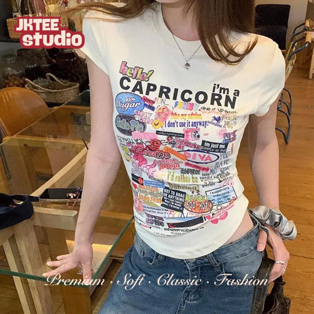 [COD] BASIQUE/Kaos crop top wanita korean style/Baju wanita kekinian trend/ootd wanita/Baju y2k vint
