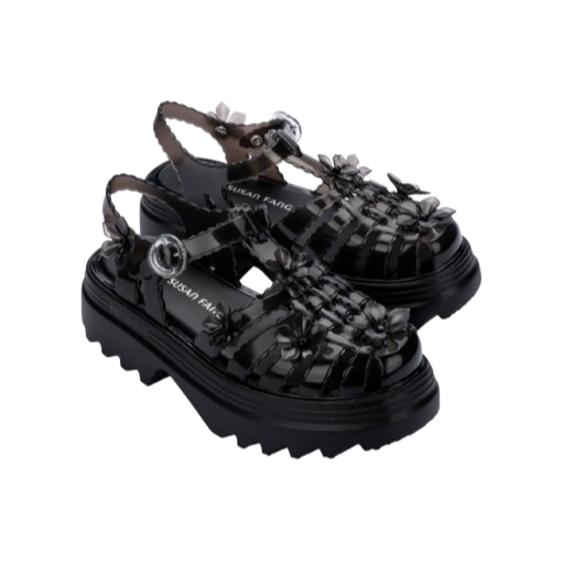Sepatu Sandal Platform Wanita Melissa Possession Platform Sakura + Susan Fang Ad Black/Clear Black