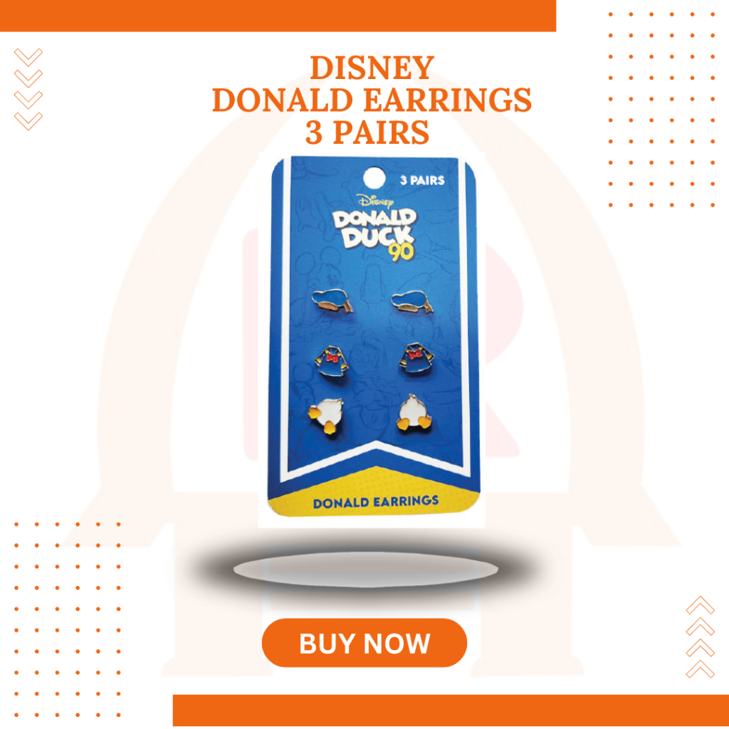 DISNEY (ISI 3 PASANG) LIMITED EDITION Anting Tusuk Donald Duck Gold Earring Donal Bebek Emas Giwang 