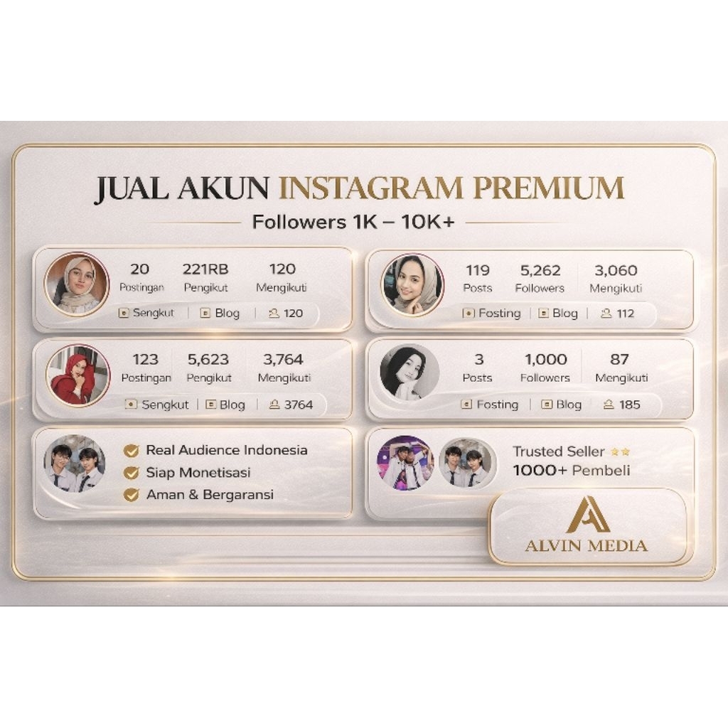 Akun Instagram Ready Pakai 1K 5K 10K Followers Aktif Cocok Olshop & Konten