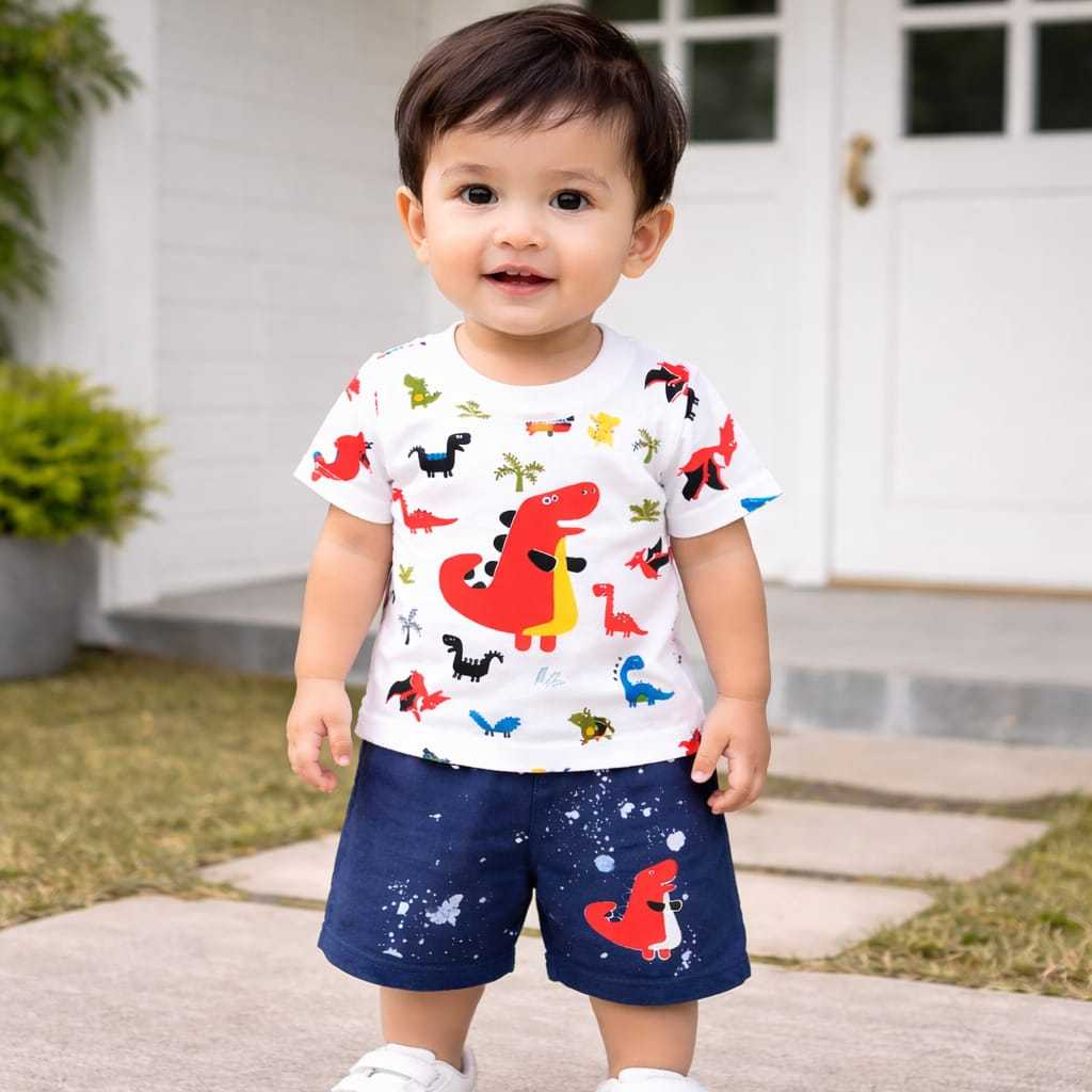 Harga Grosir - [PROMO] One Set Baju Bayi Laki - Laki Dino | Setelan Baju Bayi Cowok | Baju Bayi Laki