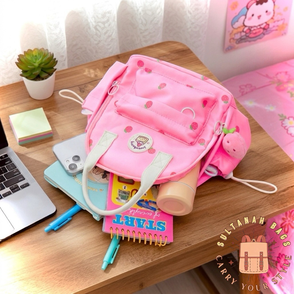 Tas Mini Strawberry  Tas Sekolah Anak Perempuan Motif Strawberry Terbaru Tas Ransel Mini Model Korea