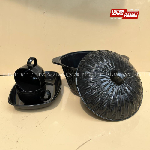 ( 4 IN 1 ) BASI CLIO HITAM TUTUP + PIRING SAJI HITAM ( FREE 2 CANGKIR LUNAR ) | WADAH SAYUR | TEMPAT