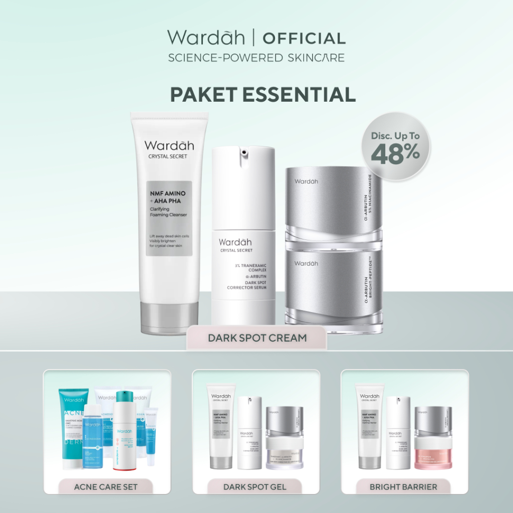 WARDAH Paket Essential - Azeclair Acne Care, Symradiance Niacinamide Brightening, Crystal Secret Dar